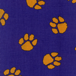 LSU Fabric #624 - Gold Tiger Paws On Purple Twill
